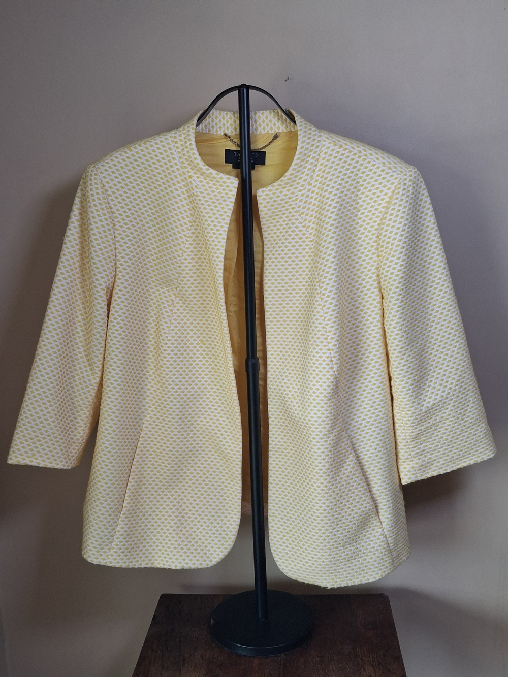 Talbots Women's Yellow & White Textured 3/4 Sleeve Tweed Jacket; Size 18W